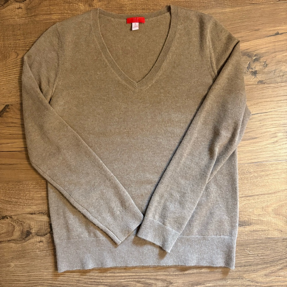Jennie Liu Tan V-Neck Sweater